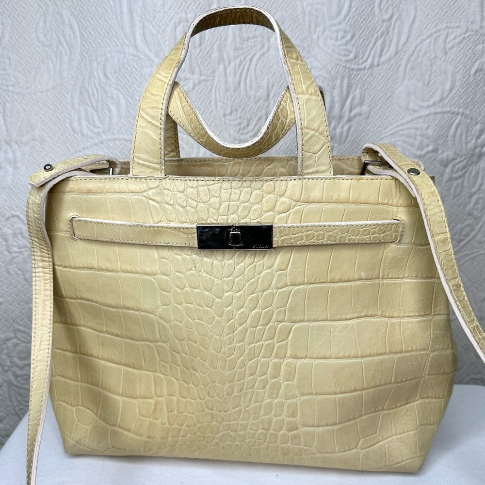 Furla Light Cream Croc Embossed Handbag Shoulder Bag